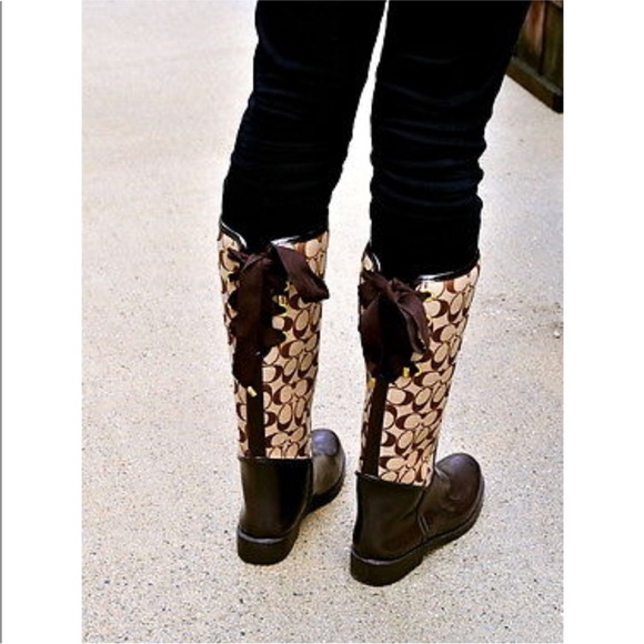 Coach Tristee Classic Logo Signature Lace Up Lined Rain Boots - Picture 9 of 16